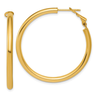 14K Polished Round Omega Back Hollow Hoop Earrings