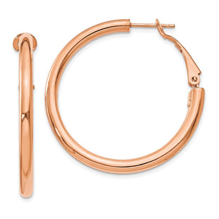 14k Rose Gold Polished Round Omega Back Hoop Earrings (Style PRE223R)