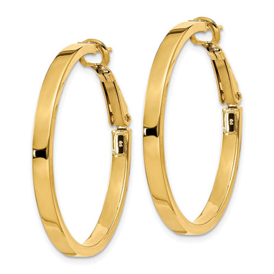 14K Polished Square Tube Round Hoop Earrings, 35 x 3mm