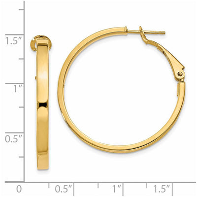 14K Polished Square Tube Round Hoop Earrings, 35 x 3mm