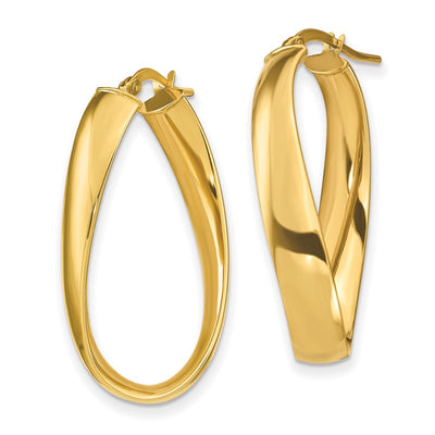 14K Twisted Oval Hoop Earrings, 14 x 6mm