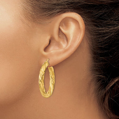 14K Satin & Polished Twisted Hoop Earrings