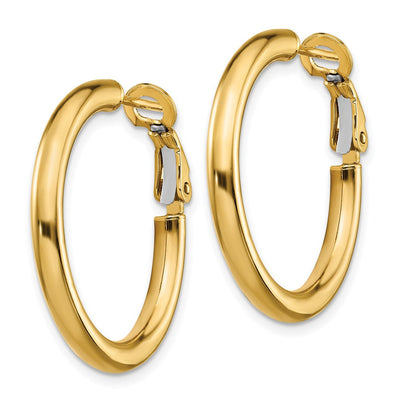 14K Polished Round Omega Back Hoop Earrings, 25 x 3mm
