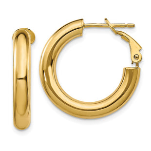 14k Polished Round Omega Back Hoop Earrings (Style PRE926)
