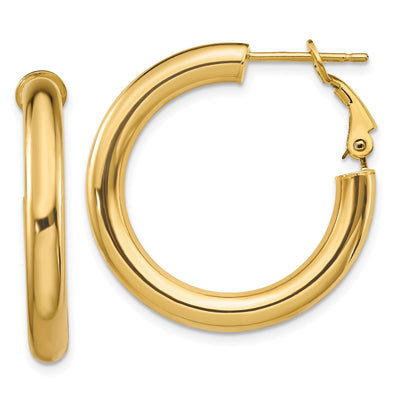 14K Polished Round Omega Back Hoop Earrings, 57 x 3mm
