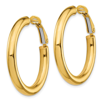 14K Polished Round Omega Back Hoop Earrings, 33.5 x 4mm