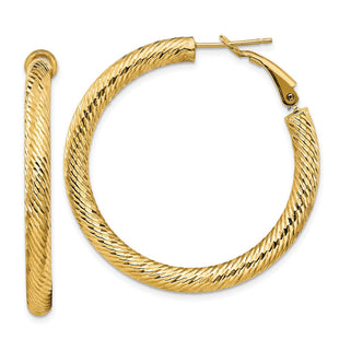 14k Diamond-cut Round Omega Back Hoop Earrings (Style PRE936)