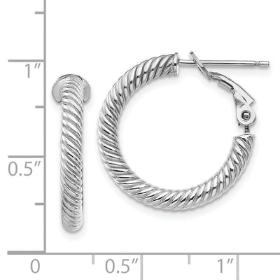 14K White Gold Twisted Round Hoop Earrings, 21 x 3mm