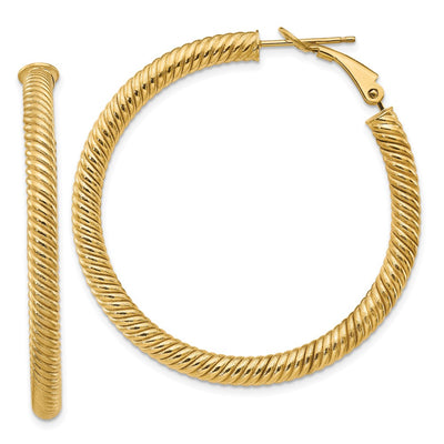 14K Twisted Round Omega Back Hoop Earrings