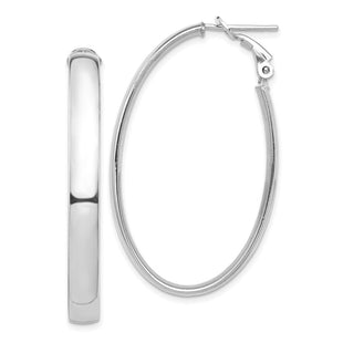 14k White Gold High Polished Omega Back Oval Hoop Earrings (Style PRE960W)