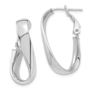 14k White Gold Polished Twisted Oval Omega Back Hoop Earrings (Style PRE989W)