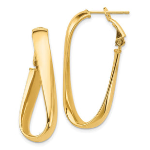 14k High Polished Twisted Oval Omega Back Hoop Earrings (Style PRE990)