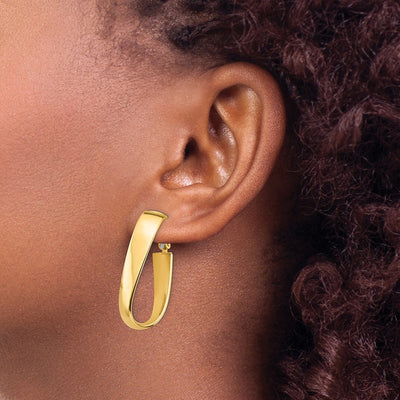 14K High Polished Wavy Oval Omega Back Hoop Earrings