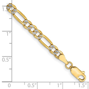 14K Semi-Solid with Rhodium Pav Figaro with Lobster Clasp Bracelet (Style PWC100-7)