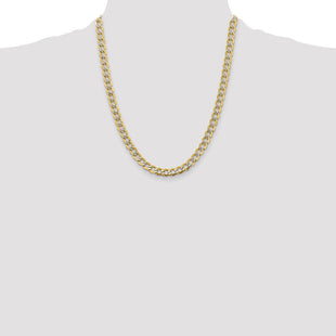 14K Semi-Solid with Rhodium Pav Curb with Lobster Clasp Chain (Style PWF150-22)