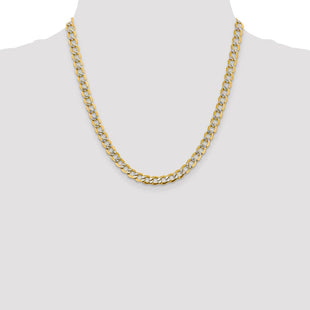 14K Semi-Solid with Rhodium Pav Curb with Lobster Clasp Chain (Style PWF150-24)