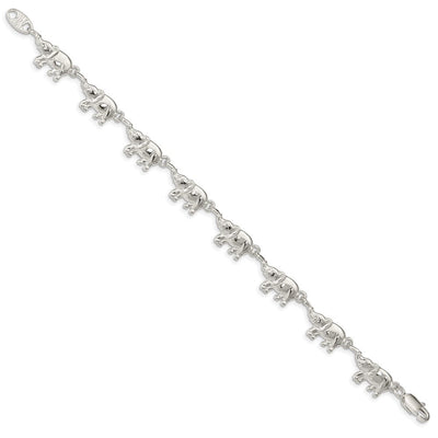 Sterling Silver Elephants Bracelet, 7 x 10mm