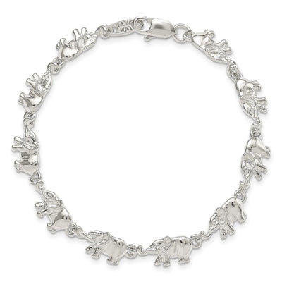 Sterling Silver Elephants Bracelet, 7 x 7mm