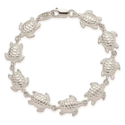 Sterling Silver Sea Turtles Bracelet, 7 x 12mm