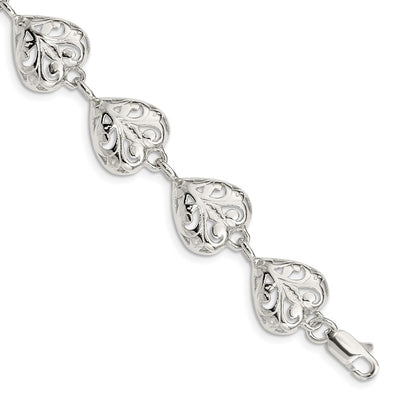 Sterling Silver Fancy Filigree Heart Bracelet