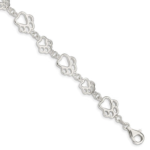 Sterling Silver Polished Paw Print Bracelet (Style QA69-7.5)