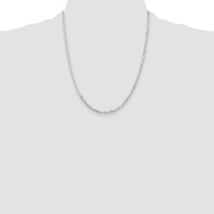 Sterling Silver Rhodium-plated Diamond-cut Long Link Cable Chain (Style QAR080R-22)