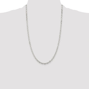 Sterling Silver Rhodium-plated Diamond-cut Long Link Cable Chain (Style QAR100R-26)