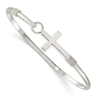 Sterling Silver Polished Cross Bangle (Style QB1249)
