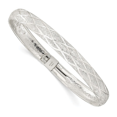 Sterling Silver Laser-cut X-Design Oval Flexible Bangle