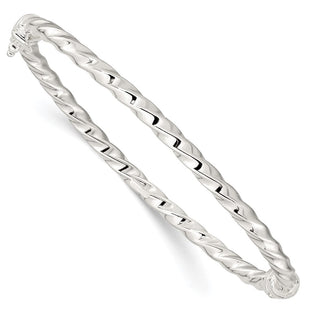 Sterling Silver Polished Twisted Hinged Bangle (Style QB1430)