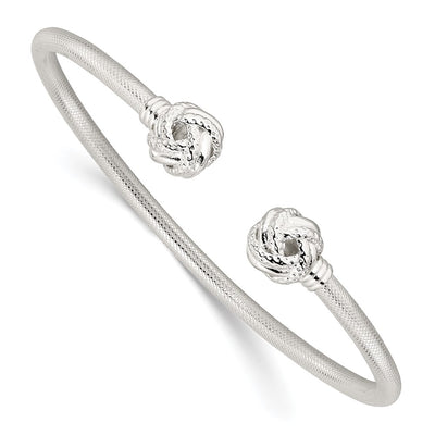 Sterling Silver Textured Love Knot Cuff Bangle