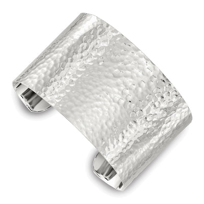 Sterling Silver Polished Flat Hammered Cuff Bangle
