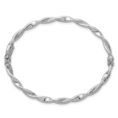 Sterling Silver Rhodium-plated Polished Twisted Hinged Bangle