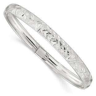 Sterling Silver Laser and Diamond-cut Flexible Bangle (Style QB613)