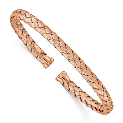 Sterling Silver Rose-tone Polished and Textured Bangle