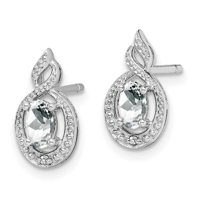 Sterling Silver Rhodium-plated White Topaz & Diam. Earrings, 13 x 7mm