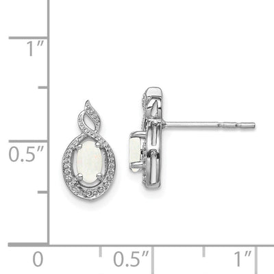 Sterling Silver Rhodium-plated Created Opal & Diam. Earrings, 13 x 7mm