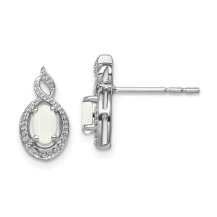 Sterling Silver Rhodium-plated Created Opal & Diam. Earrings (Style QBE18OCT)