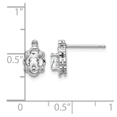 Sterling Silver Rhodium-plated White Topaz & Diam. Earrings, 10 x 6mm