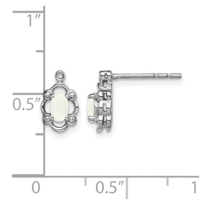 Sterling Silver Rhodium-plated Created Opal & Diam. Earrings, 10 x 6mm