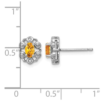 Sterling Silver Rhodium-plated Citrine & Diam. Earrings, 9 x 7mm