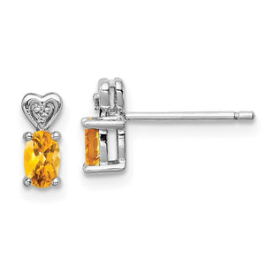 Sterling Silver Rhodium-plated Citrine & Diam. Earrings (Style QBE23NOV)