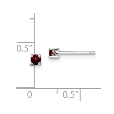 Sterling Silver Rhodium-plated Round Garnet Post Earrings, 3 x 3mm
