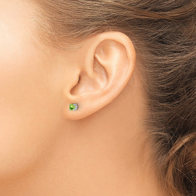 Sterling Silver Rhodium-plated Round Peridot Post Earrings, 4 x 4mm