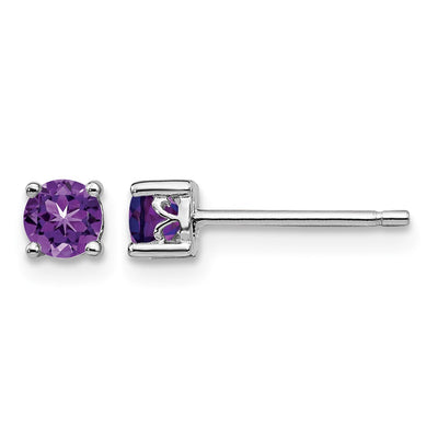 Sterling Silver Rhodium-plated Round Amethyst Post Earrings, 4 x 4mm