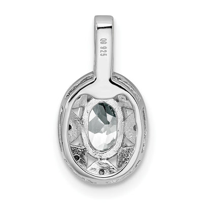 Sterling Silver Rhodium-plated Diam. & White Topaz Pendant, 16 x 9mm