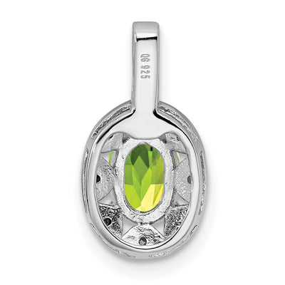Sterling Silver Rhodium-plated Diam. & Peridot Pendant, 16 x 9mm