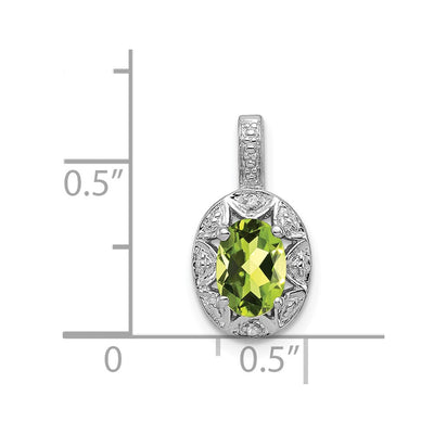 Sterling Silver Rhodium-plated Diam. & Peridot Pendant, 16 x 9mm
