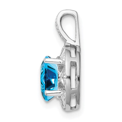 Sterling Silver Rhodium-plated Diam. & Blue Topaz Pendant, 16 x 9mm