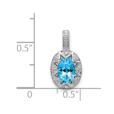 Sterling Silver Rhodium-plated Diam. & Blue Topaz Pendant, 16 x 9mm